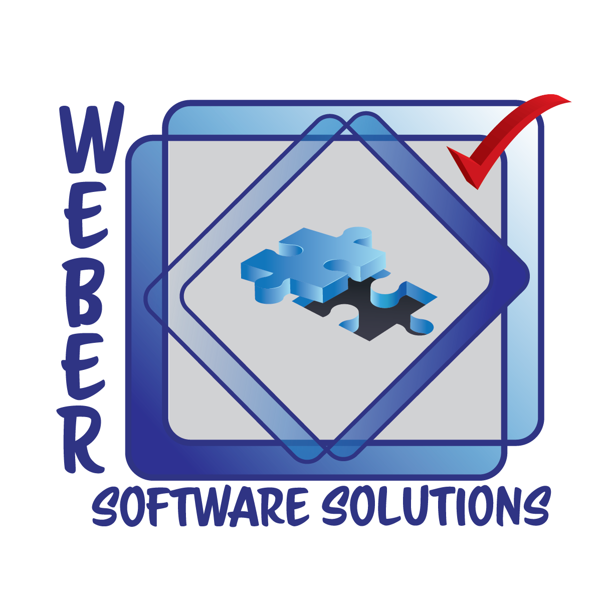 Weber Software Solutions Logo - including text,
                 puzzle pieces, and checkmark.